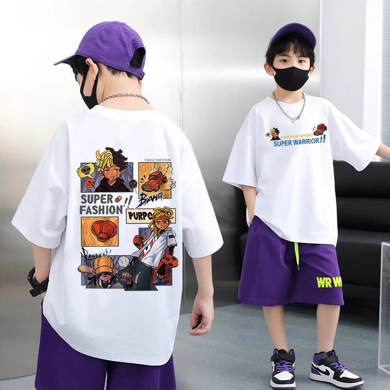 Graffiti impressão camiseta de manga curta infantil, 100% algodão, verão streetwear, meninas tees, crianças tops, roupas de crianças, alta qualidade