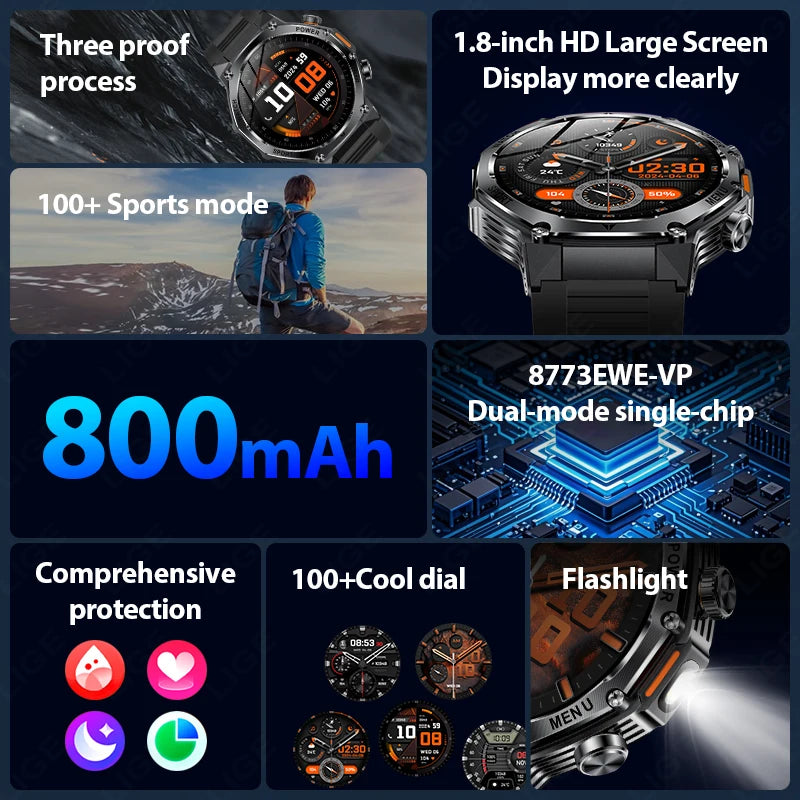Novo relógio inteligente masculino 2025 chamada bluetooth um clique conexão relógios ip67 à prova dip67 água 800mah bateria smartwatch homem android ios