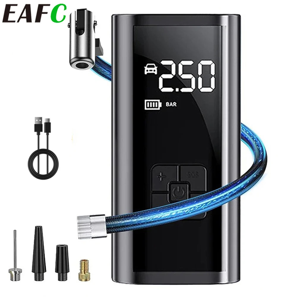 Bomba de Ar Sem Fio para Carro, Compressor de Ar, Inflador de Pneus com Luz LED, Inflador de Pneus Elétrico 150Psi para Carros, Motos e Bicicletas