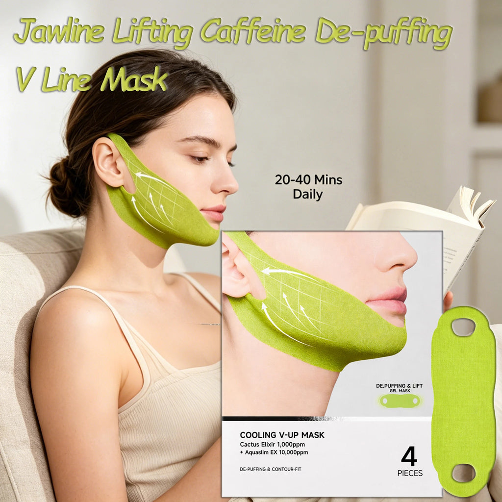 Máscara em Gel Refrescante V Line para Contorno e Firmeza da Mandíbula, com Cafeína para Redução de Inchaço, Envolvimento Facial para Lifting do Queixo, Essência Coreana para Cuidados Diários com a Pele