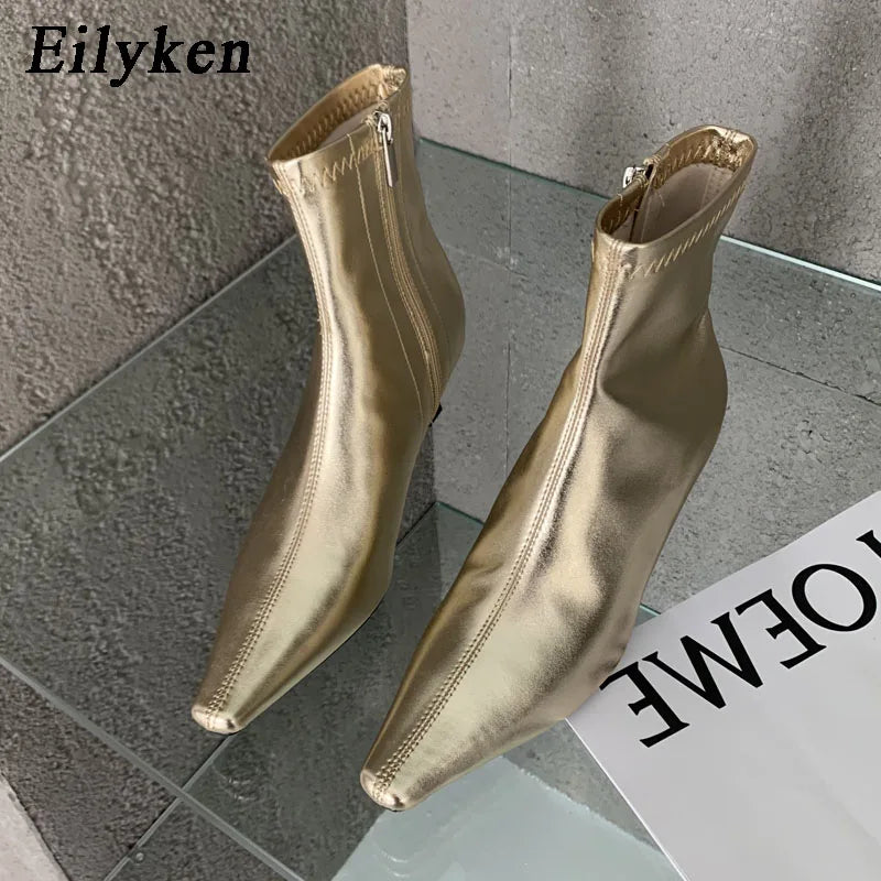 Eilyken primavera novo dedo do pé apontado botas de tornozelo senhoras eelgant fino salto alto sólido chelsea sapatos de couro macio botas curtas