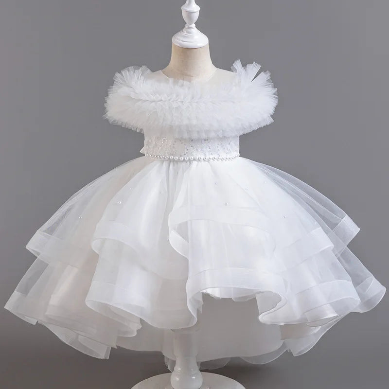 Moda cor sólida menina vestido de noite renda malha sem mangas vestido de festa para crianças menina verão crianças meninas vestido de festa 3-12years