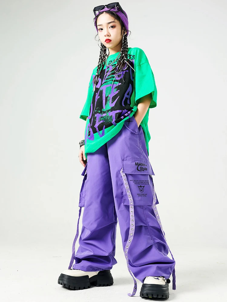Conjunto de camiseta e calças infantis legais, trajes de jazz, Hip Hop Streetwear, roupas femininas, moda feminina, corredores de rua, colete infantil