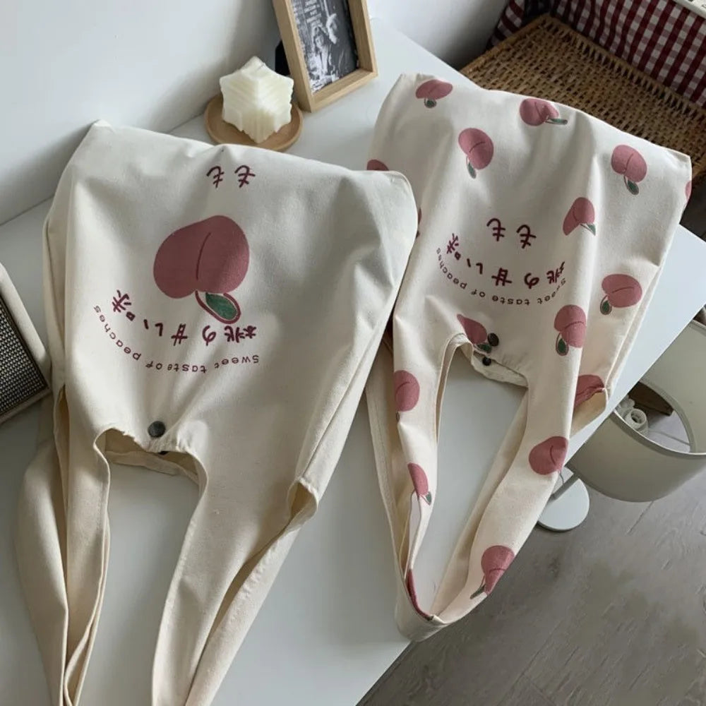 Sacola de morango bonito para meninas da escola, bolsas estéticas, bolsa Shopper Designer, mulheres Peach Print, bolsas de ombro Eco