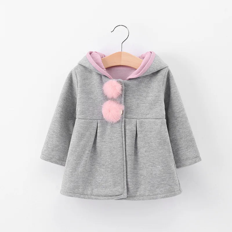 Jaqueta de algodão quente para bebês com orelhas de coelho, roupas infantis, casaco infantil, casacos, outono, primavera