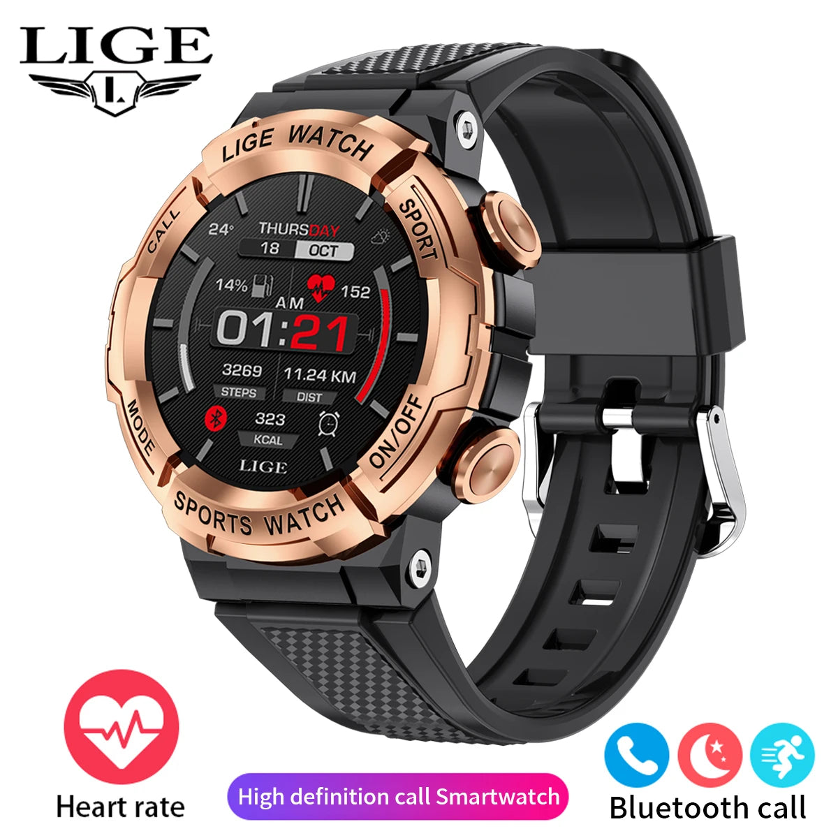 Lige 2025 relógio inteligente masculino esportes ao ar livre monitoramento de freqüência cardíaca ip68 à prova dip68 água relógios bluetooth chamada smartwatch para android ios