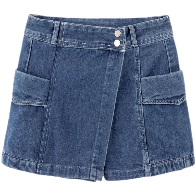 Saia Jeans  Assimétrica de Cintura Alta com Efeito Modelador, Tamanhos andes Fs, Moda Verão 2023