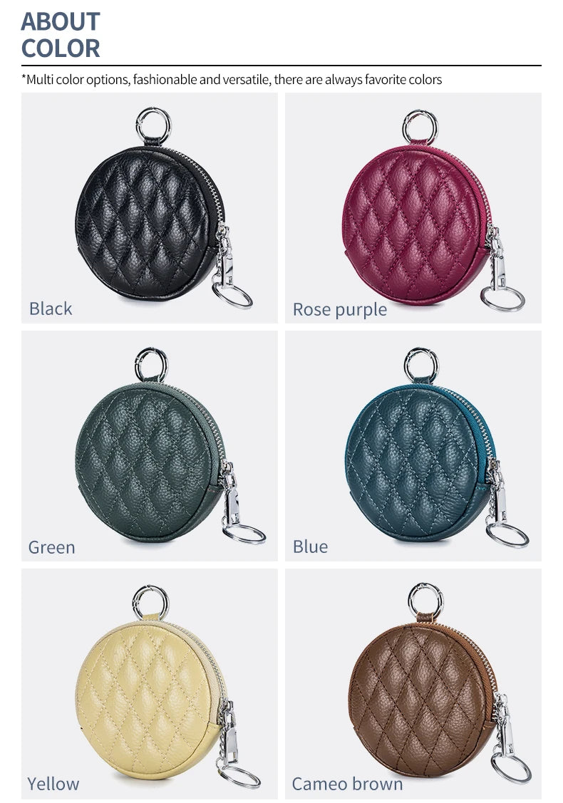 Mini porta-moedas de couro real para mulheres, carteira de costura de diamante mini organizador, bolsa de dinheiro pequena para chaves e fone de ouvido