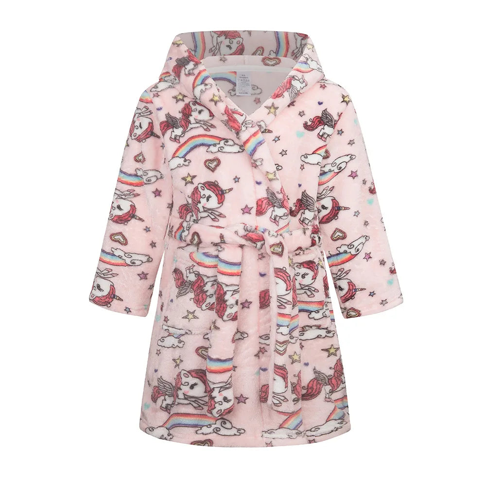 Crianças pijamas macios roupão de flanela de inverno 2025 novo dos desenhos animados bonito pijamas meninos meninas outono roupões com capuz homewear