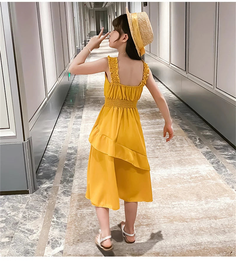 Vestidos de Festa Sem Mangas em Chiffon para Meninas, Estilo Princesa, para Crianças de 4 a 12 Anos