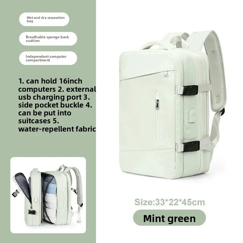 Mochila de viagem expansível de grande capacidade, bolsa de ombro dupla para viagens de negócios, montanhismo e transporte de computador