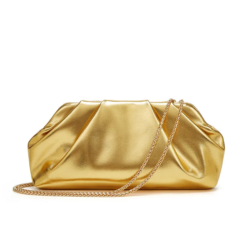 Bolsa de nuvem dobrada para mulheres, novo estilo de comércio exterior, bolsa prateada moderna, versátil, bolsa crossbody com corrente ins, bolsas e bolsas