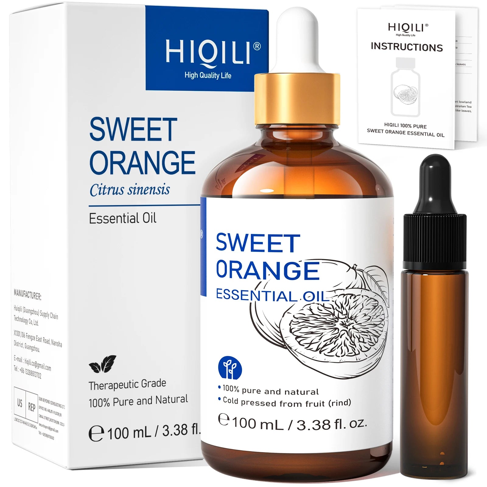 Óleo Essencial HIQILI 100ml com Conta-Gotas, Lavanda, Jasmim, Laranja Doce, Hortelã, Alecrim, Baunilha para Difusor / Umidificador
