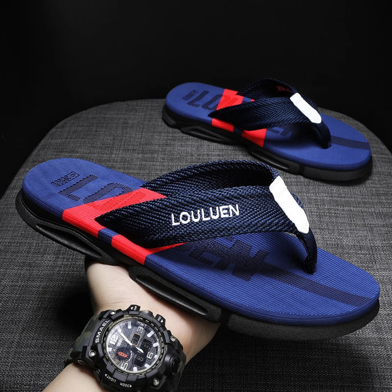 Chinelos de praia casual antiderrapante masculino, chinelos respiráveis, alta qualidade, moda ao ar livre, verão