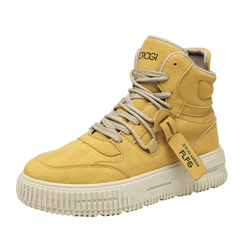 Sapatos masculinos de cano alto de inverno, sapatos esportivos casuais de couro, roupas de trabalho retrô, sapatos esportivos casuais versáteis e modernos