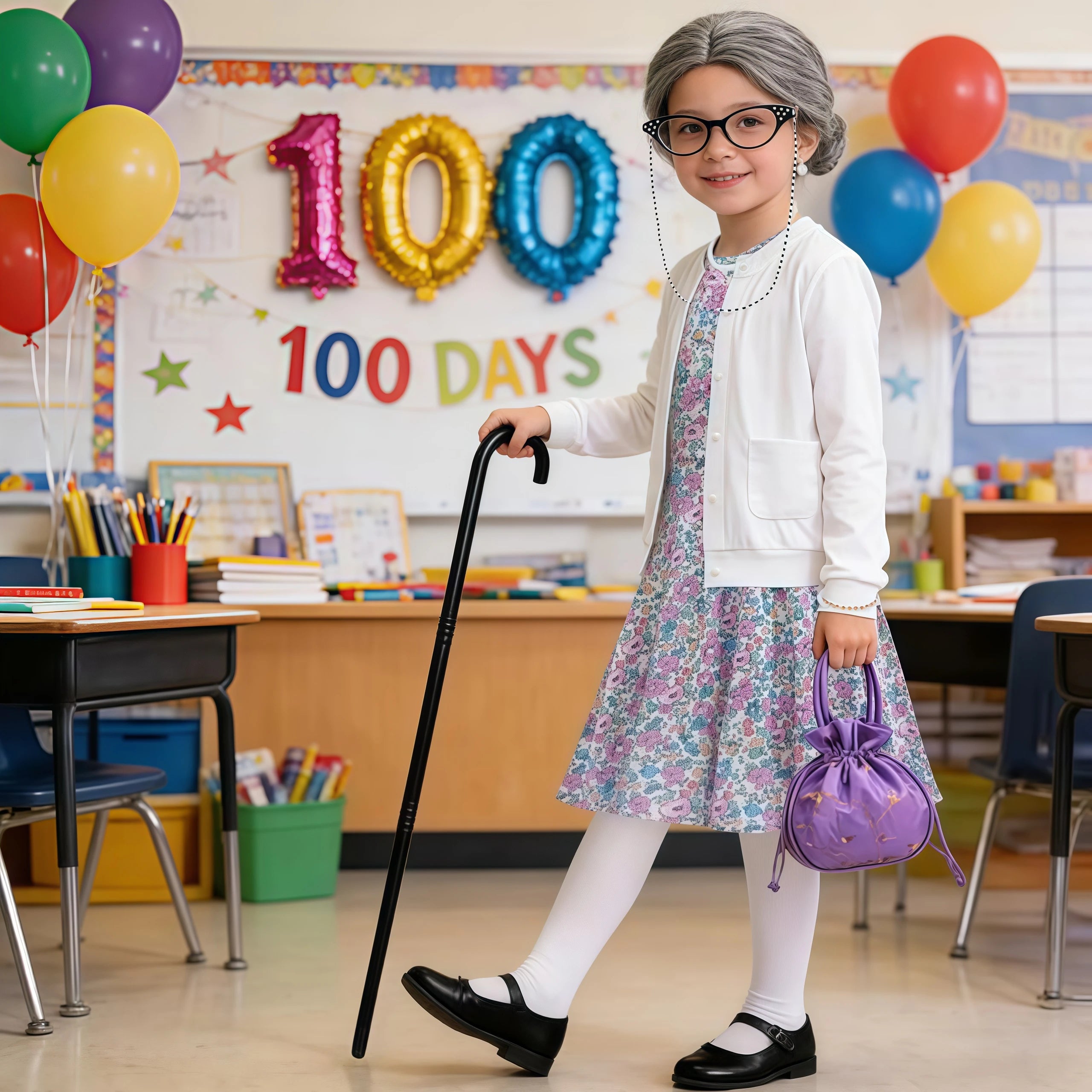 Crianças comemorando 100th dias escolares engraçado cosplay pequena avó traje velha senhora vovó 100 dias de escola crianças fantasia vestido