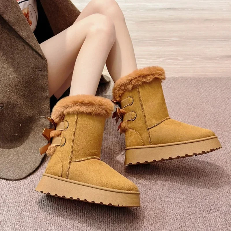Botas de neve femininas 2024 inverno nova moda sapatos plataforma de pelúcia ao ar livre botas quentes sapatos femininos bota camurca cano longo