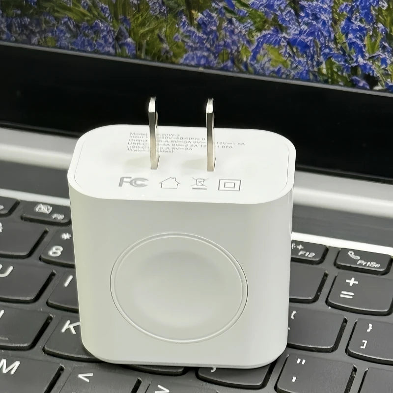 Carregador 3 em 1 de 23 W, capaz de carregar três dispositivos simultaneamente, com carregamento sem fio integrado para relógios, adequado para