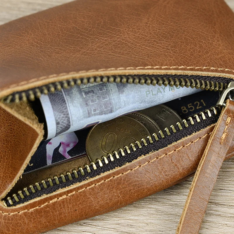 Luufan couro genuíno zíper moeda cartão bolsa de couro real rfid titular do cartão embreagem carteiras slots para homens mulheres mini bolsa fina