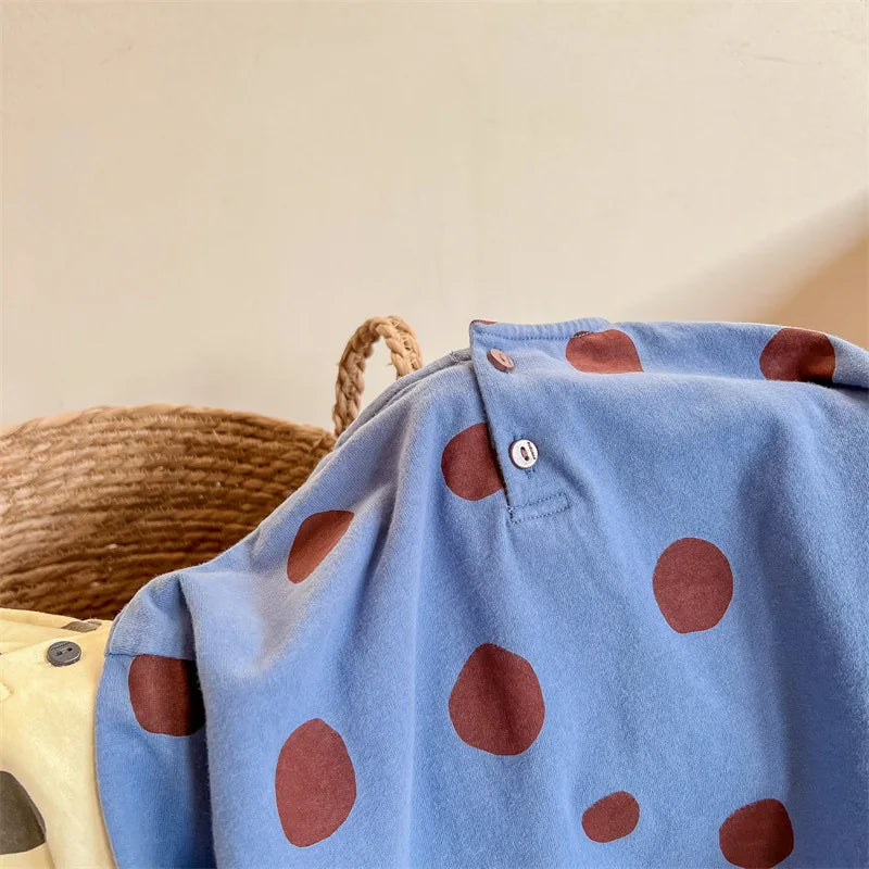 Camiseta outono temporada crianças roupas novo coreano meninos meninas manga comprida undershirt dot gola redonda algodão macio