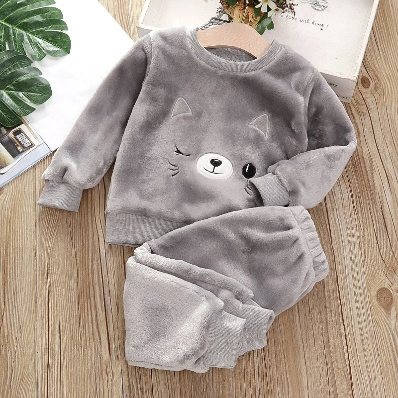 Conjuntos de pijamas super macios de veludo coral para crianças meninos meninas calças de mangas compridas preguiçosos conjuntos de pijamas sólidos
