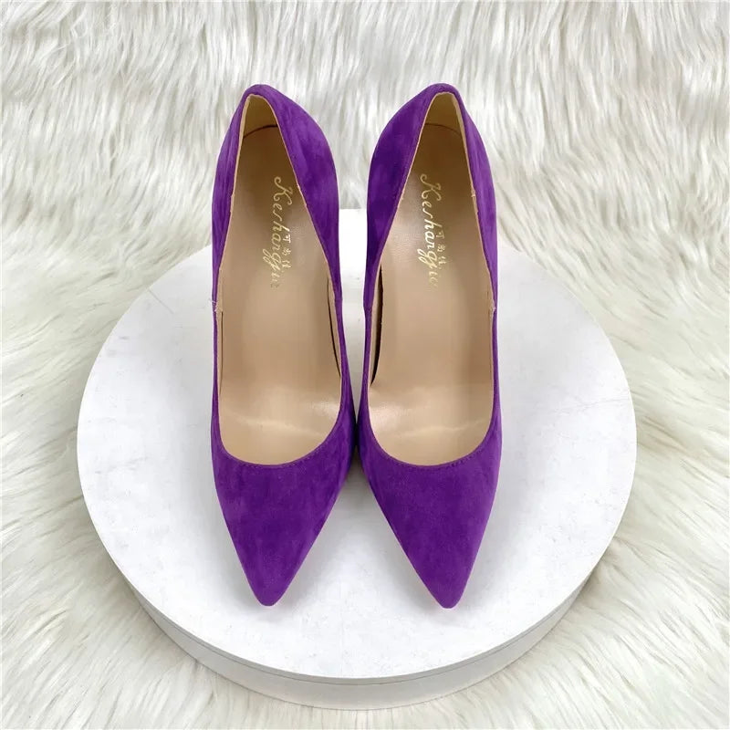 Estrela estilo camurça sapatos femininos de salto alto marca moda bombas sexy dedo do pé apontado 8cm 10cm 12cm confortável casamento roxo sapatos femininos