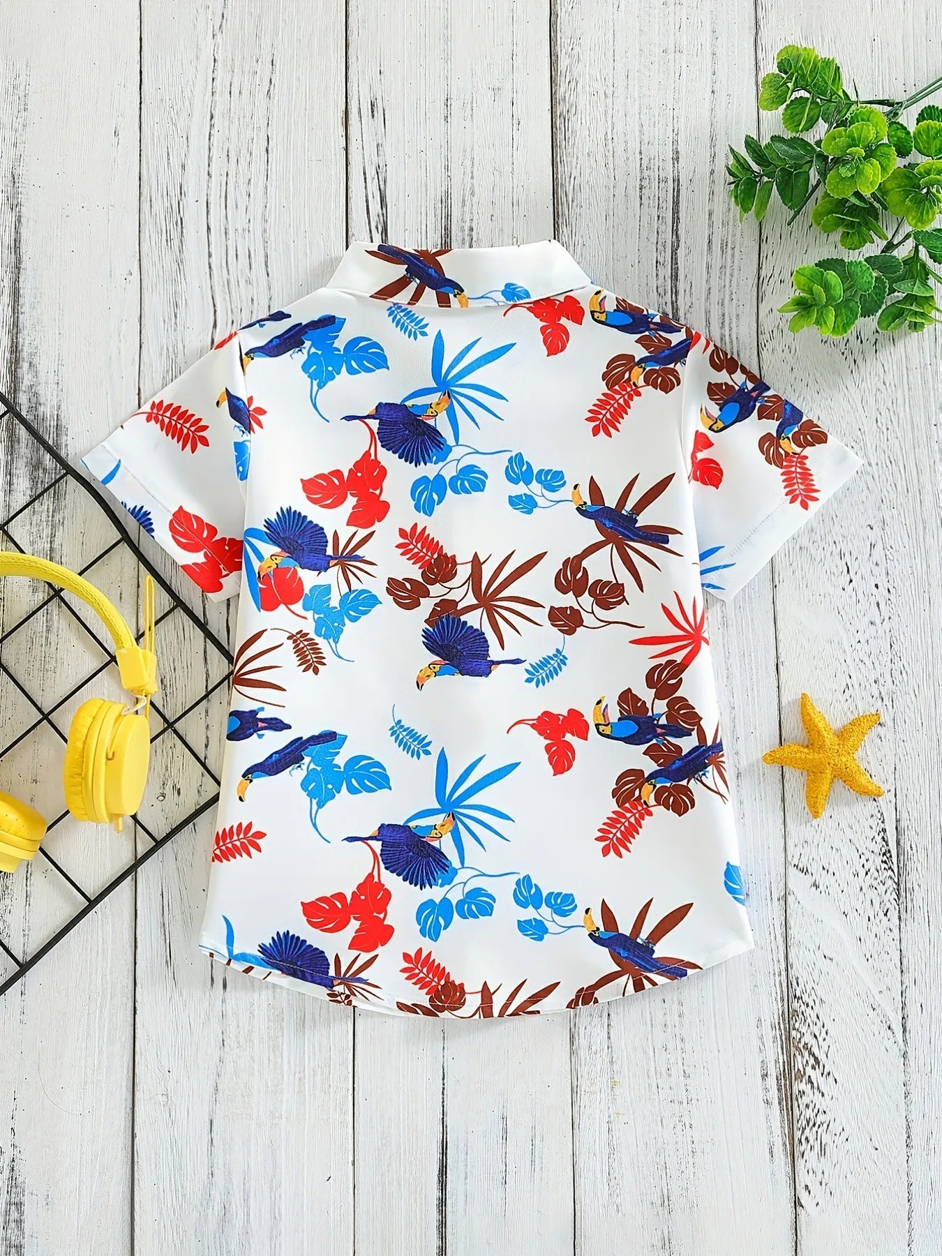 Top respirável casual floral e foliar infantil, blusa de meninos, perfeita para praia, férias, elegante, verão