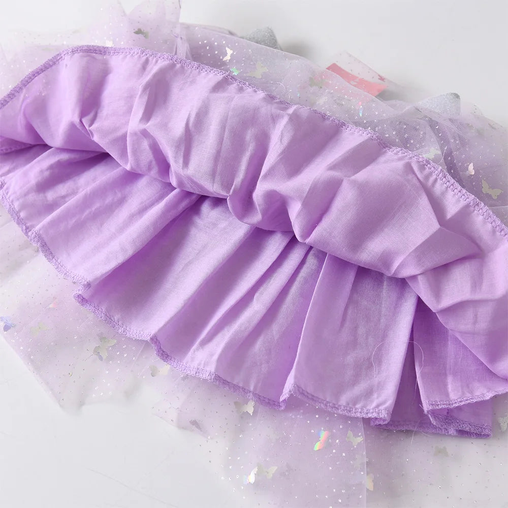 Vikita meninas borboleta lantejoulas tutu vestido crianças malha tule irregular roxo casual princesa festa de formatura vestido crianças roupas