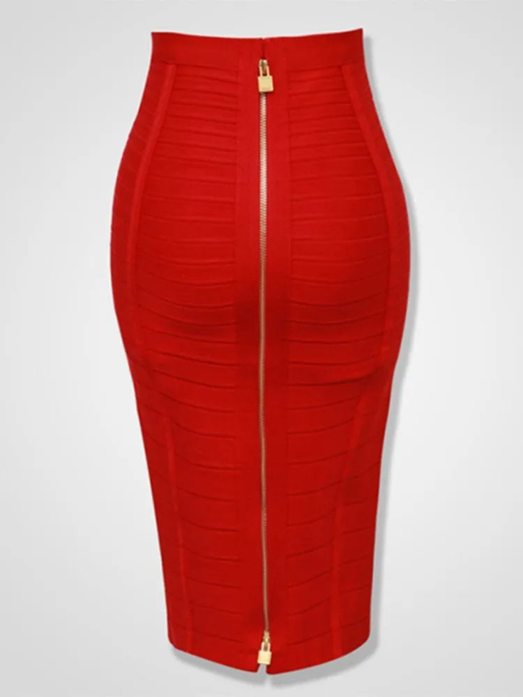16 cores sexy sólido zíper laranja azul preto vermelho bandagem saia feminina elástica bodycon verão xl xxl lápis saias 58cm