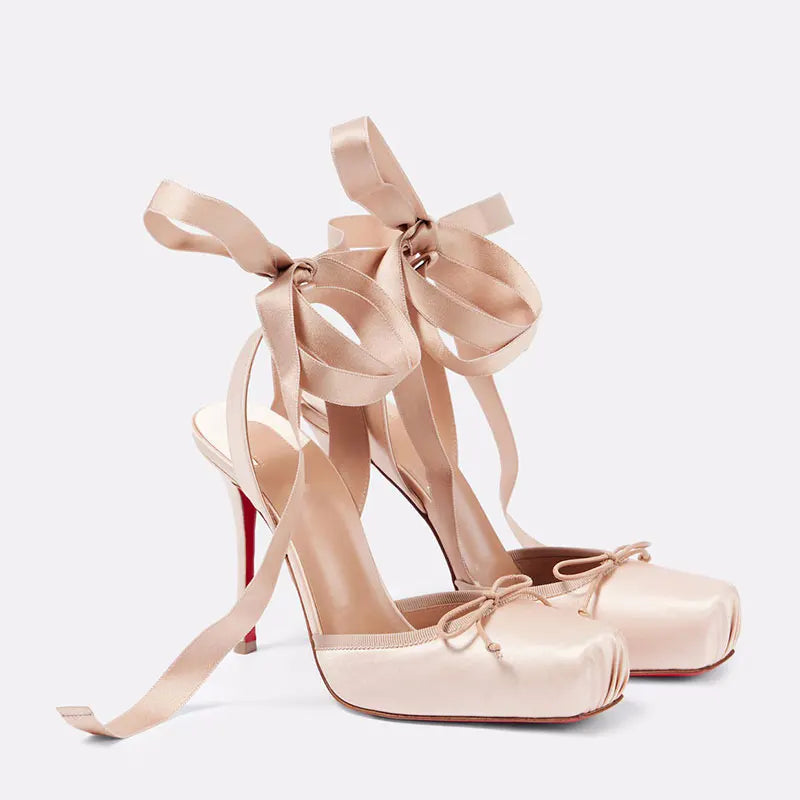 Sandálias stiletto de ar traseiro feminino quadrado bandana borboleta festa de casamento ballet salto alto 2025 verão novo estilo