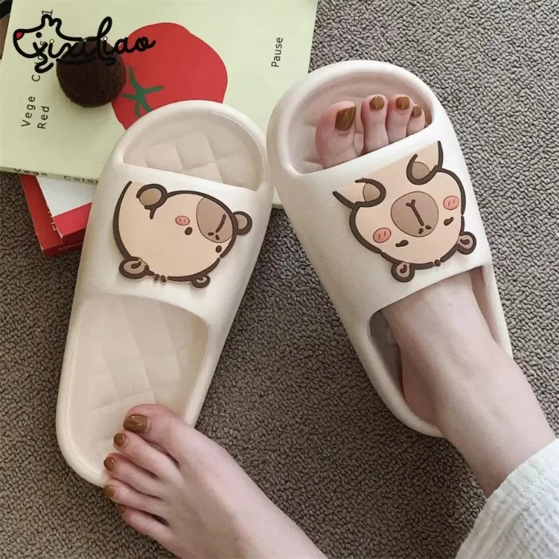 Capivara flip flops feminino chinelo kapibara bonito nuvem sandálias verão praia slides casa quarto sapatos kawai plana feminino eva