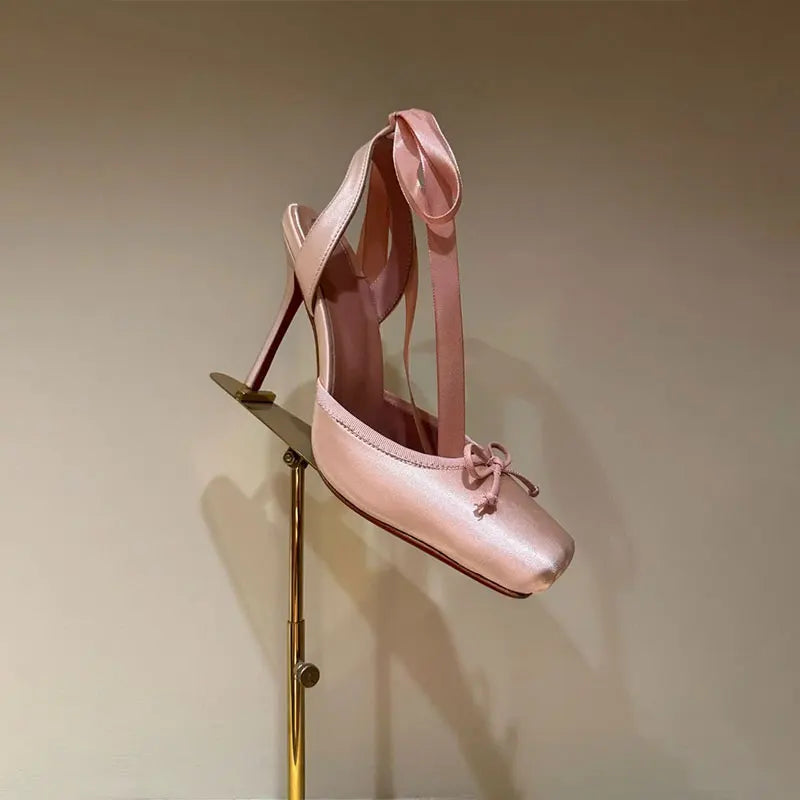 Sandálias stiletto de ar traseiro feminino quadrado bandana borboleta festa de casamento ballet salto alto 2025 verão novo estilo