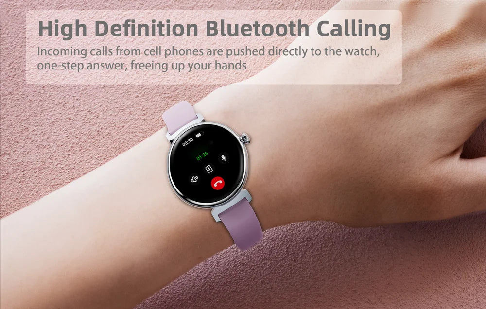 Amoled tela hd azul dente chamada smartwatch feminino relógios inteligentes à prova dwaterproof água esportes monitor de saúde freqüência cardíaca notificação mensagem