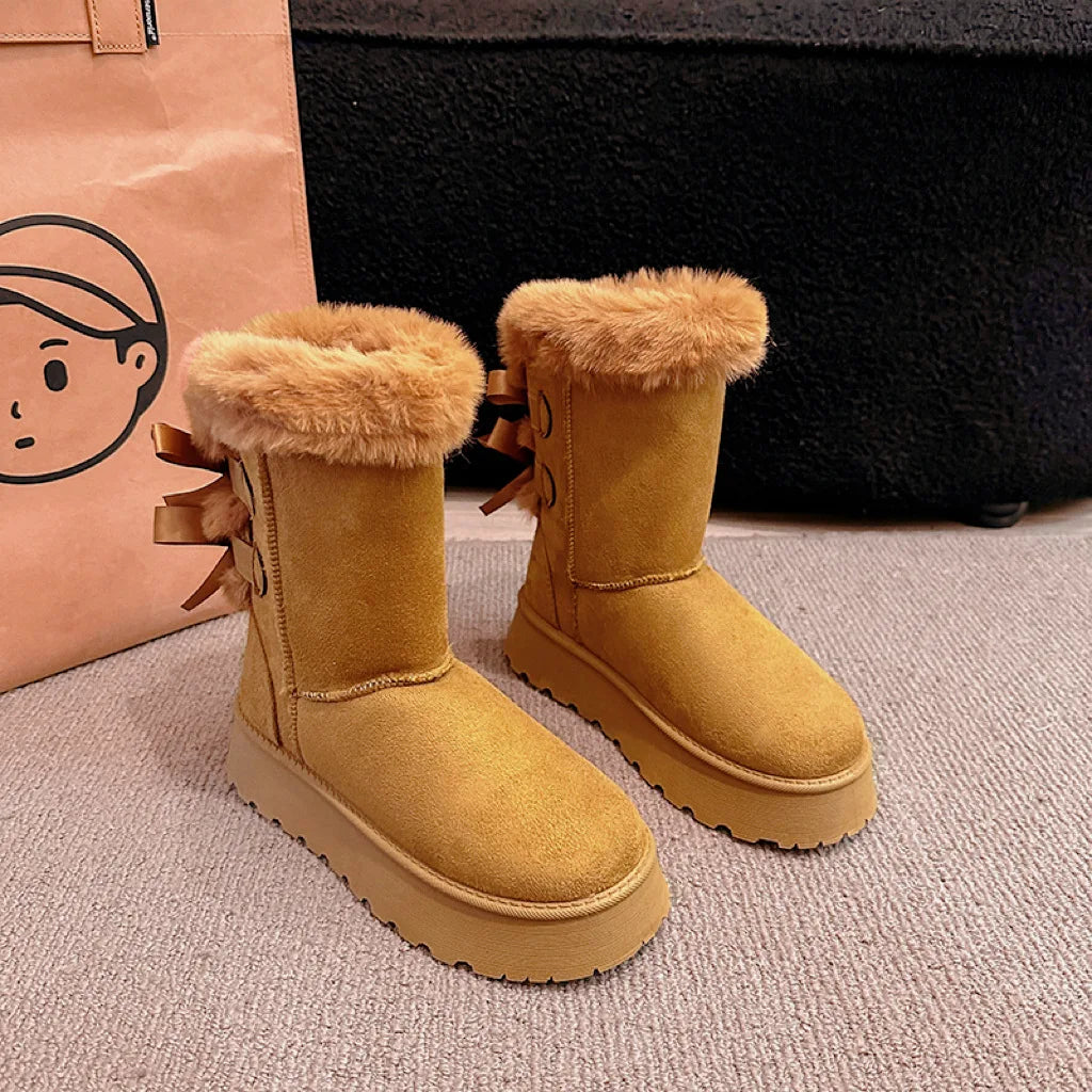 Botas de neve femininas 2024 inverno nova moda sapatos plataforma de pelúcia ao ar livre botas quentes sapatos femininos bota camurca cano longo