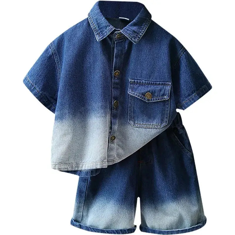 Conjunto de roupas infantis de verão para bebês, meninos, camisa de manga de algodão + shorts jeans, 2 peças, roupas infantis de 1 2 3 4 5 6 7 anos
