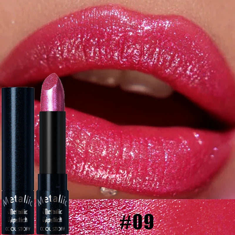 Diamante rosa batom metálico glitter batom à prova dwaterproof água brilhante perolado azul escuro vermelho fosco brilho labial halloween lábios maquiagem