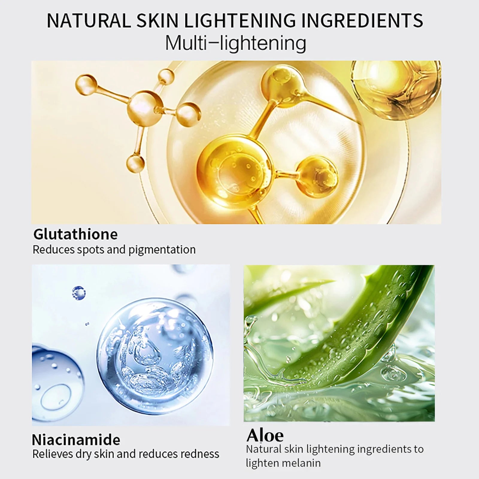 AILKE Clareador de cuidados com a pele, com glutationa dupla, clareador, hidratante, remove manchas escuras, melanina, cuidados faciais brilhantes da pele