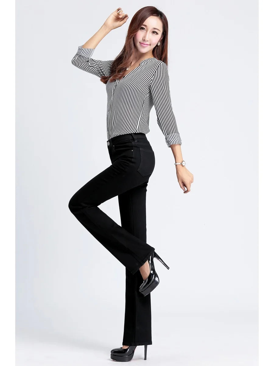 Jeans de cintura média de mulheres, calça casual confortável, elegante, alta qualidade, verão, primavera, verão, 2024