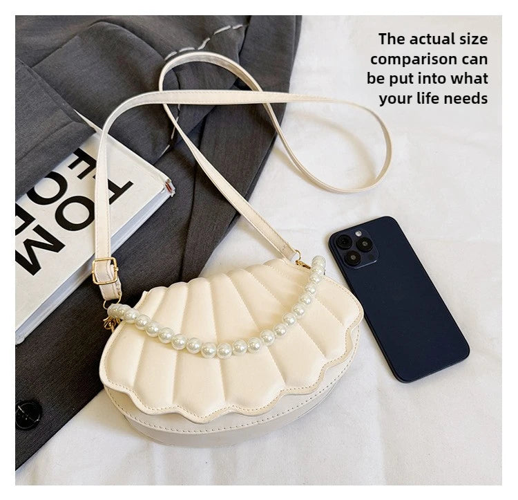 Francês pérola corrente bolsa feminina concha moda bolsa de ombro couro do plutônio bolsa embreagem novidade sólido chique hobo saco pequena mochila