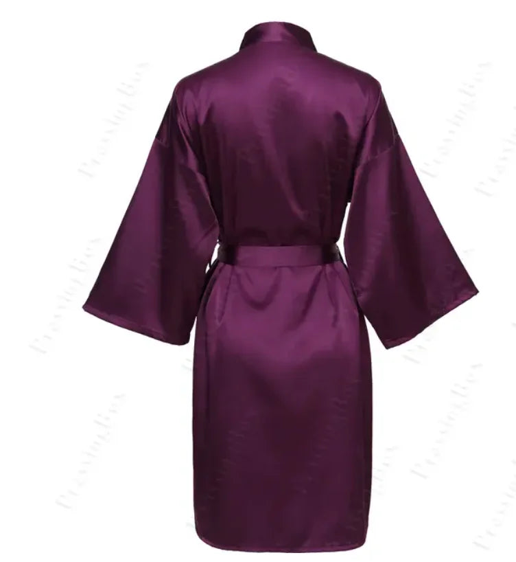 Robe noturno de cetim sólido, roupão elegante de meia manga com decote em V e cinto, roupa de dormir feminina