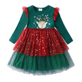 DXTON-Girls' Sequin Elk Dress, Roupa de Criança, Princess Party Dress, Manga Voadora, Inverno, Natal, Ano Novo, Bebé, 2022