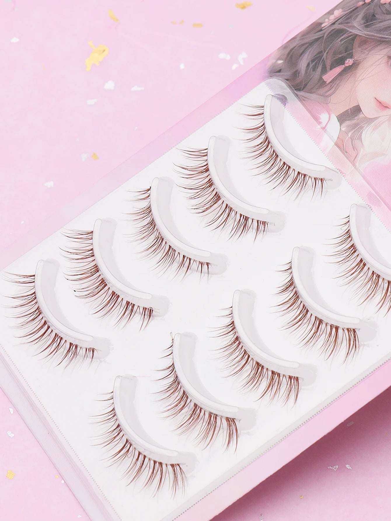 5 pares de cílios marrons estilo de fibra natural cílios postiços volume dramático cílios postiços maquiagem extensão de cílios