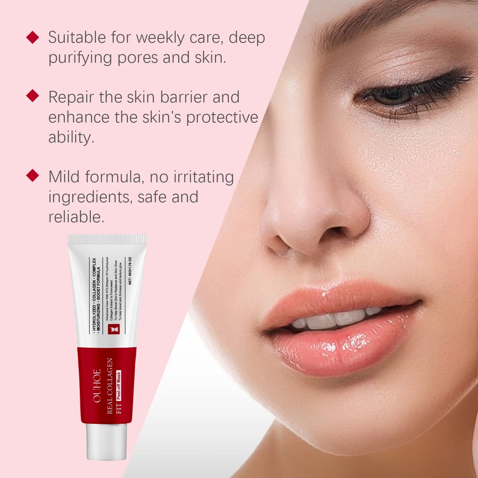 Ouhoe Máscara Peel Off de Colágeno com Pincel de Aplicação Anti Rugas Firmador Hidratante Fácil Descasque Todos os Tipos de Pele Não Irritante Limpo