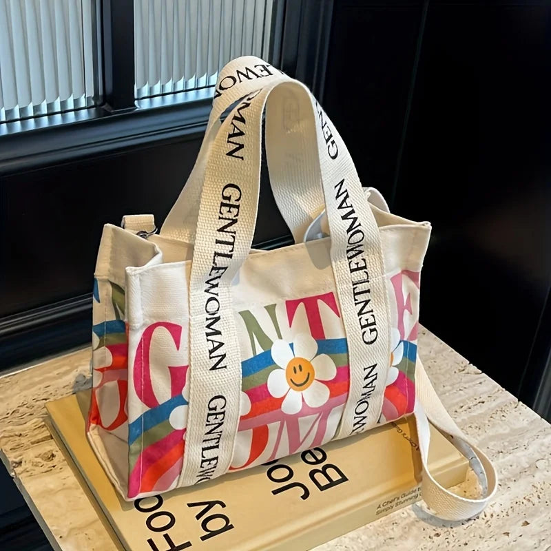 Dopamina colorida bolsa crossbody feminina moda lona bolsa de ombro flor impressão tote bolsas saco de compras