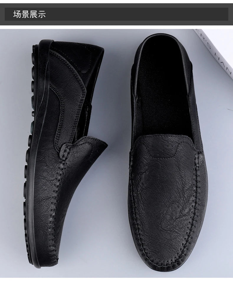 Mocassins Masculinos de Couro Genuíno Slip-On Casuais Estilo Náutico Formais Artesanais Designer 2025 Zapatillas Hombre