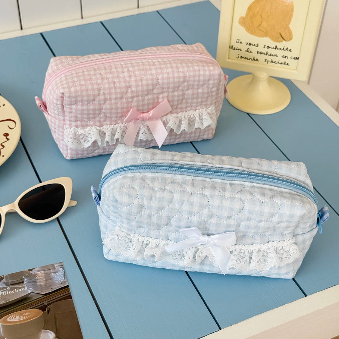 Nova moda laço arco bolsa de maquiagem feminina grande capacidade bolsa de armazenamento de cosméticos portátil organizador de viagem saco quadrado com zíper