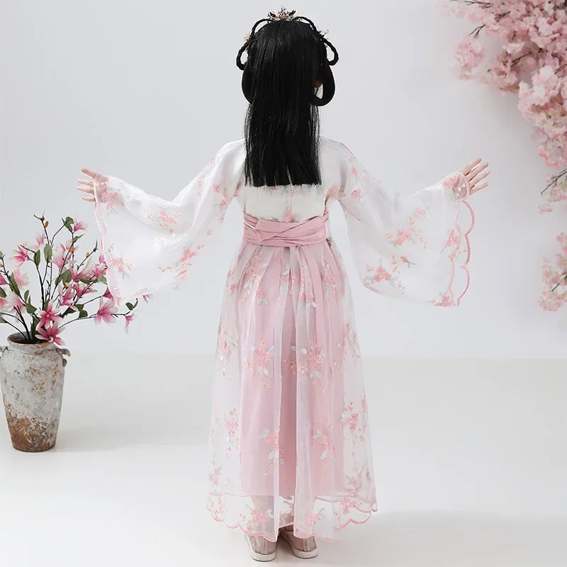 Traje de festa de verão vestidos da menina do vintage crianças roupas vestido casual bebê chinês hanfu cosplay crianças princesa meninas vestido