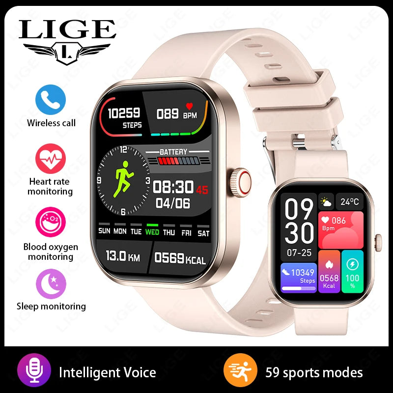 Lige 2.01 "tela hd relógio personalizado rosto relógio inteligente feminino à prova dwaterproof água esporte senhoras relógios bt chamada monitor de saúde feminino smartwatch