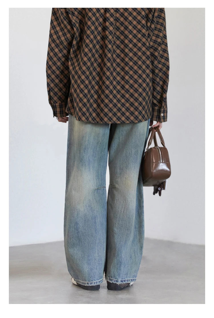 Chic ven retro calças de brim femininas soltas casuais nova cintura alta pernas largas denim calças femininas primavera outono 2025