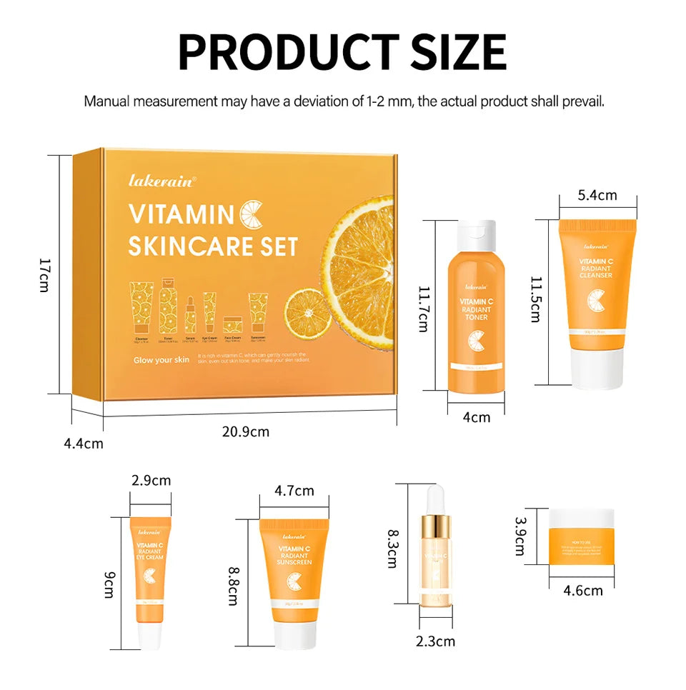 Lakerain vitamina c conjunto de cuidados com a pele 6 pçs kit creme de clareamento manchas escuras soro círculo escuro olho hidratante facial kits de clareamento